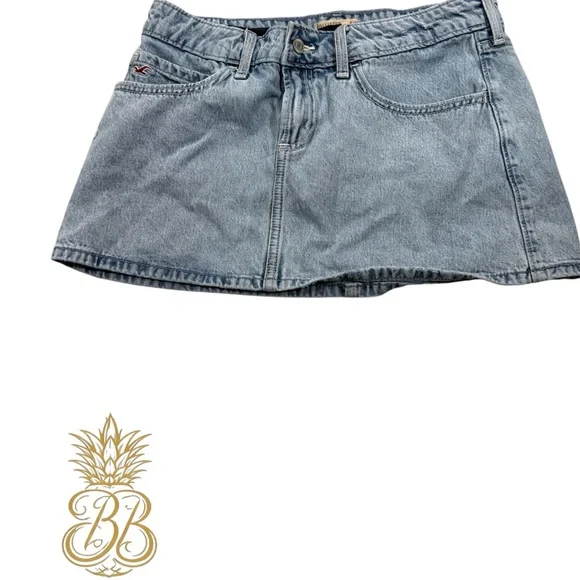 Y2K Hollister Low Rise Blue Denim Mini Skirt With Shorts Underneath 6/28 - Picture 2 of 8